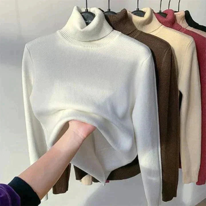 Golveen | Dame Fleeceforet Rullekravesweater - Camel - Image 2