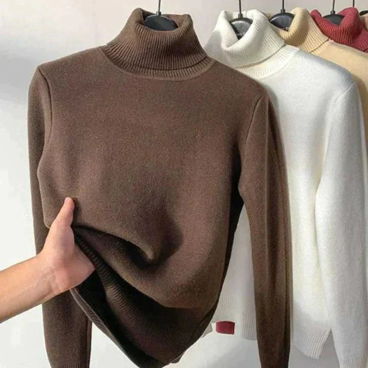 Golveen | Dame Fleeceforet Rullekravesweater - Camel - Image 3