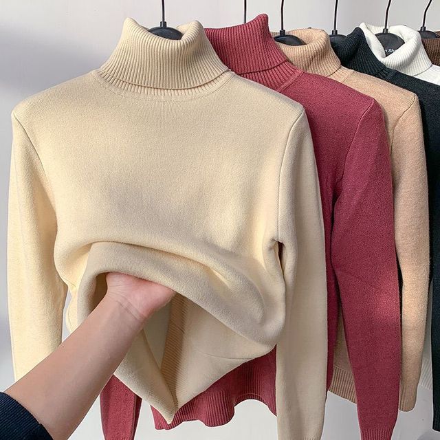 Golveen | Dame Fleeceforet Rullekravesweater - Camel - Image 4