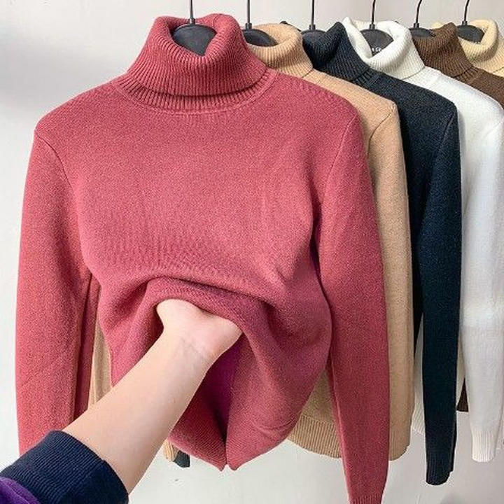 Golveen | Dame Fleeceforet Rullekravesweater - Camel - Image 6