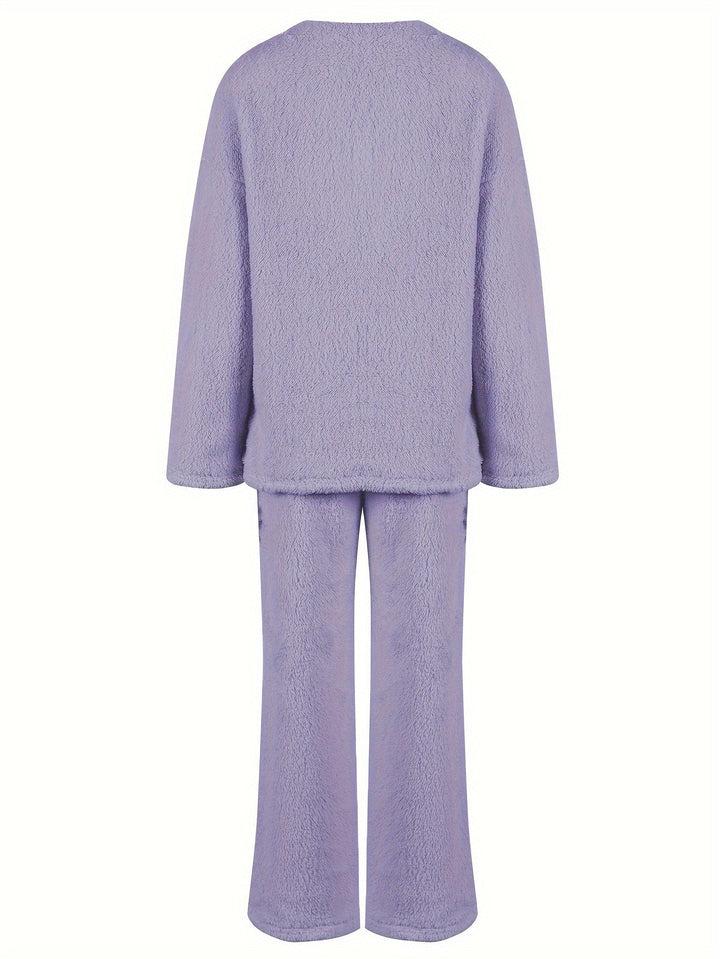 Golveen | Dame Loungeset Brede Bukser V-hals - Lilac - Image 4