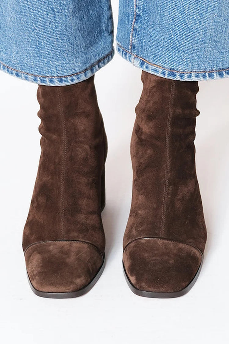 Golveen | Dame Støvletter med Firkantet Tå og Blokhæl - Dark Brown - Image 2