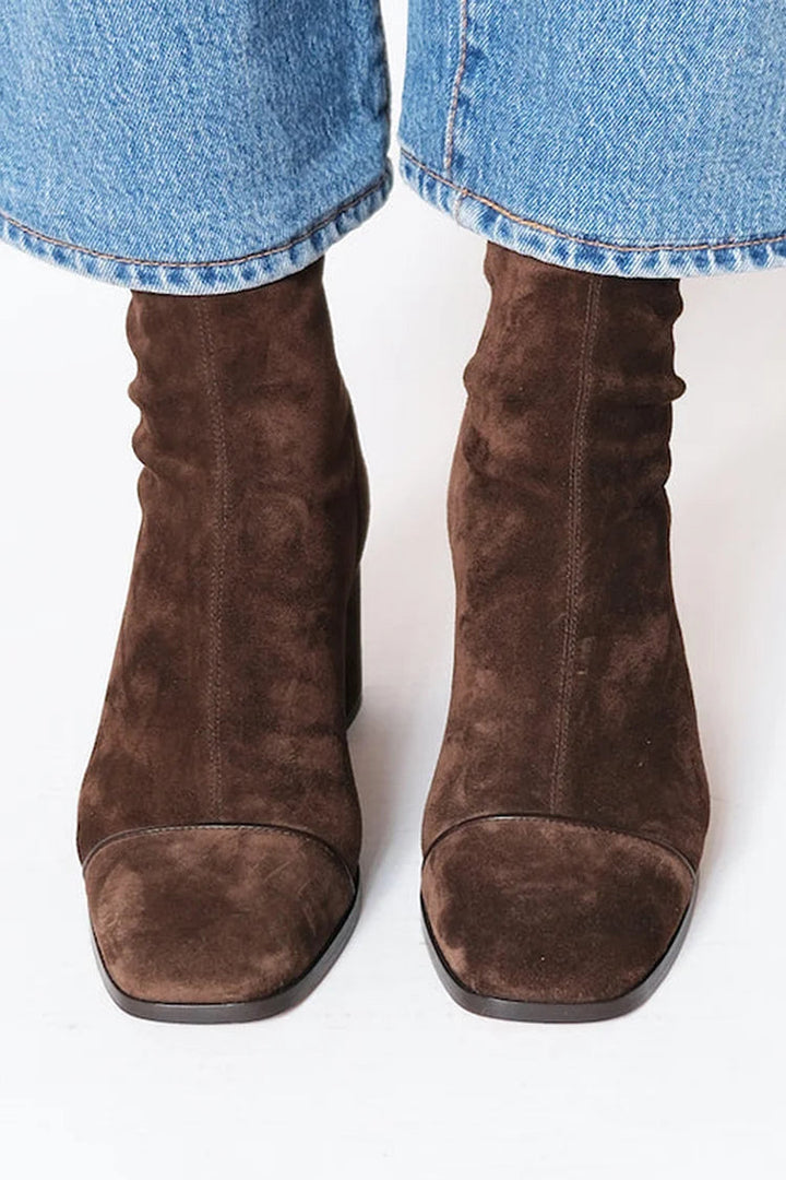 Golveen | Dame Støvletter med Firkantet Tå og Blokhæl - Dark Brown - Image 2