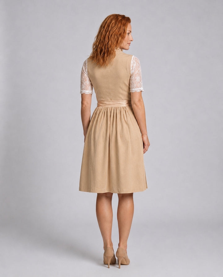Golvfrid | Dame Dirndl Midi-Kjole med Blondeblusse - Camel - Image 2