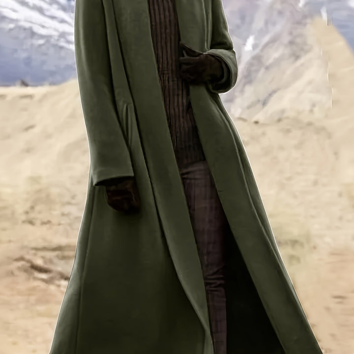 Gunnhild | Dame Lang Frakke Åben Front - Olive Green - Image 1