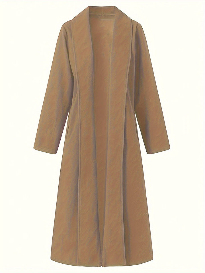 Gunnhild | Dame Lang Frakke Åben Front - Olive Green - Image 16