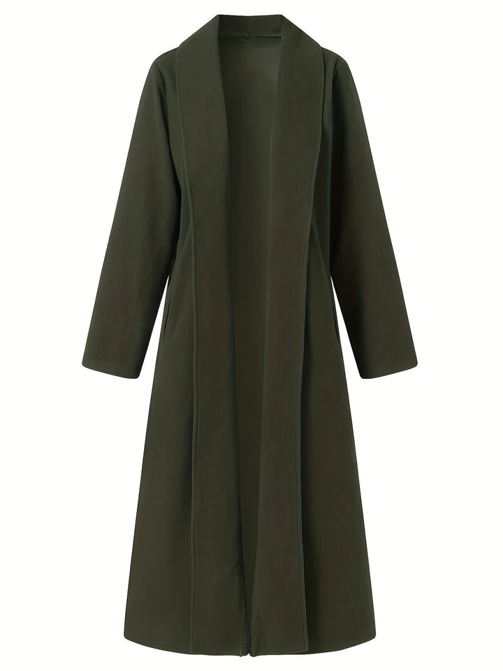 Gunnhild | Dame Lang Frakke Åben Front - Olive Green - Image 3