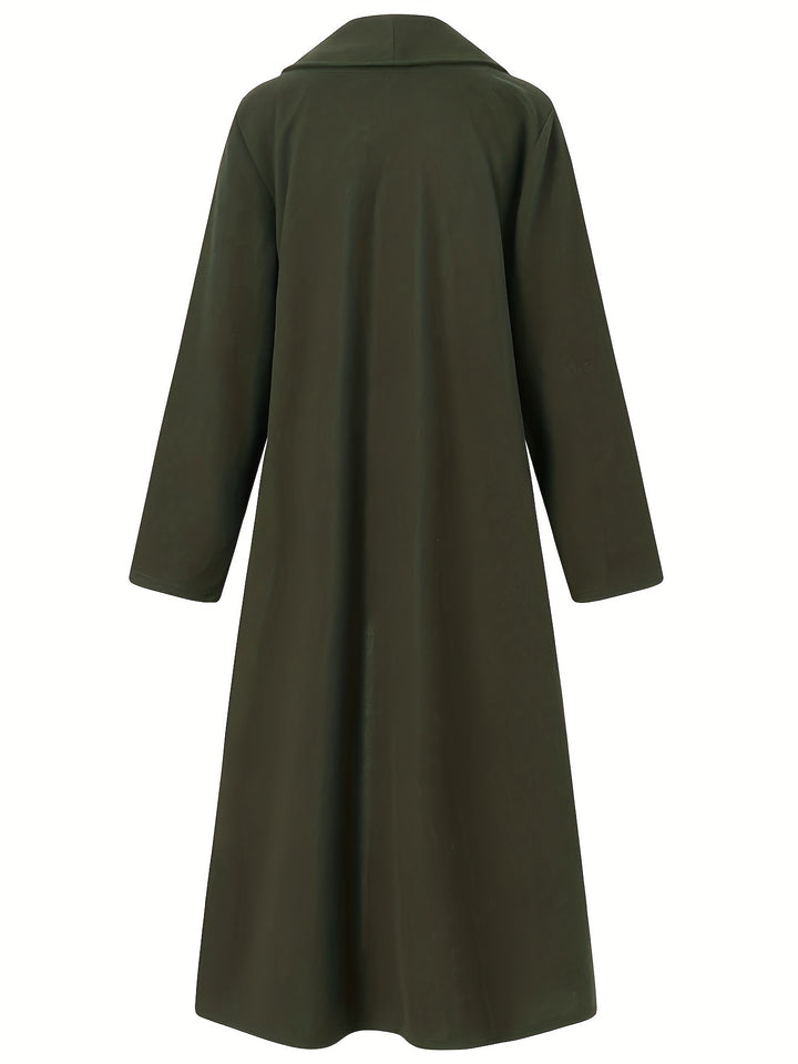 Gunnhild | Dame Lang Frakke Åben Front - Olive Green - Image 4