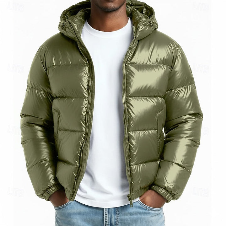 Halvard | Herre Vinterjakke med Hætte Quiltet - Olive Green - Image 1