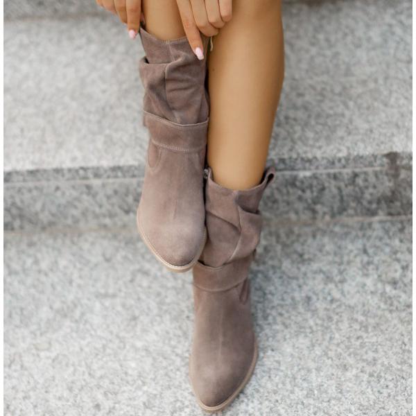 Halvdora | Dame Støvletter Slouch Blokhæl - Beige - Image 10