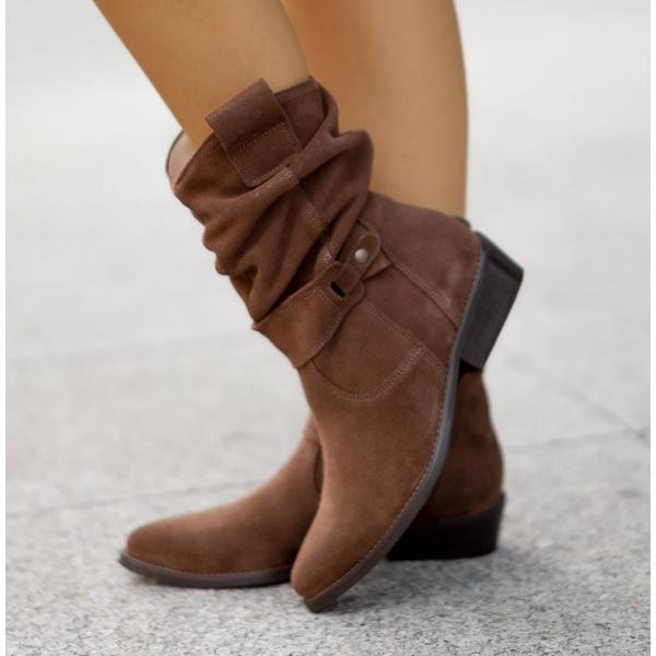 Halvdora | Dame Støvletter Slouch Blokhæl - Beige - Image 11