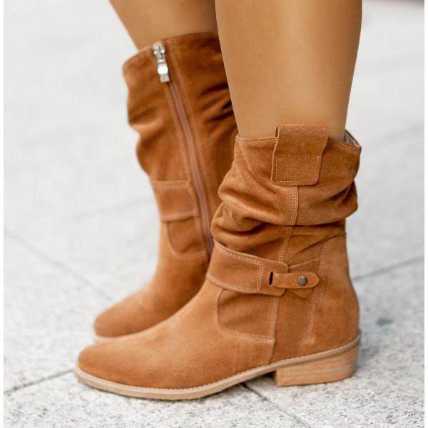 Halvdora | Dame Støvletter Slouch Blokhæl - Beige - Image 2