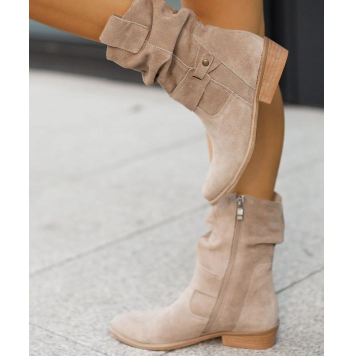 Halvdora | Dame Støvletter Slouch Blokhæl - Beige - Image 5