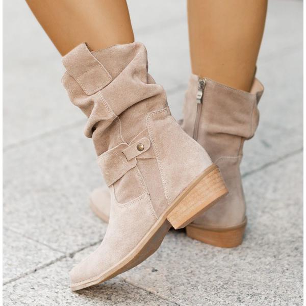 Halvdora | Dame Støvletter Slouch Blokhæl - Beige - Image 6