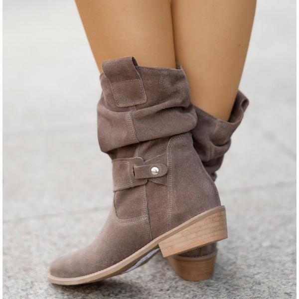 Halvdora | Dame Støvletter Slouch Blokhæl - Beige - Image 8