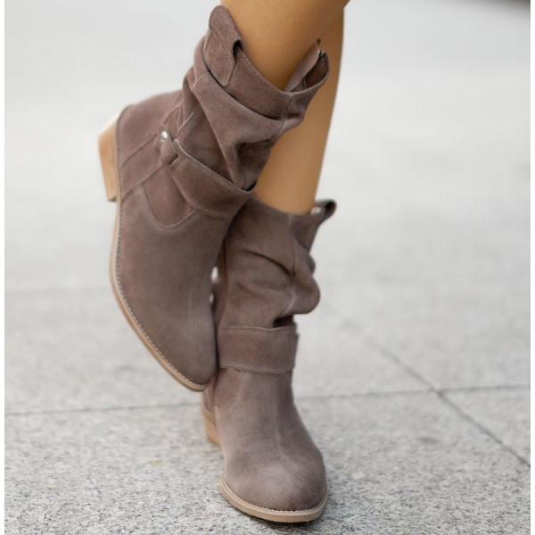 Halvdora | Dame Støvletter Slouch Blokhæl - Beige - Image 9