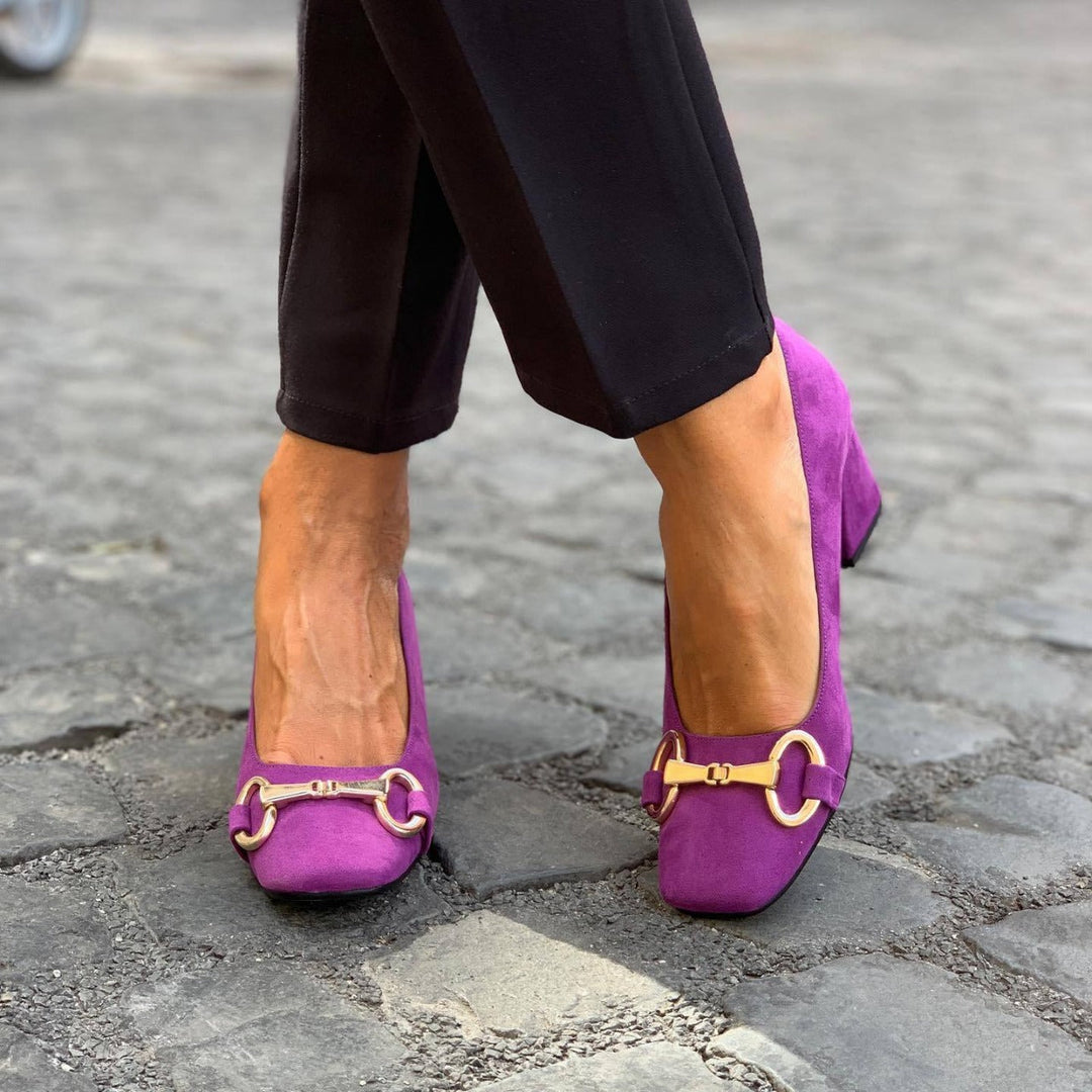 Halvgwen | Dame Blokhæl Pumps Kvadratisk Tå - Purple - Image 1
