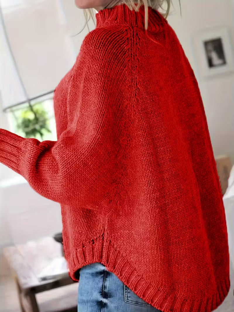 Halvine | Dame Oversized Strik Sweater med Rullekrave - Beige - Image 10