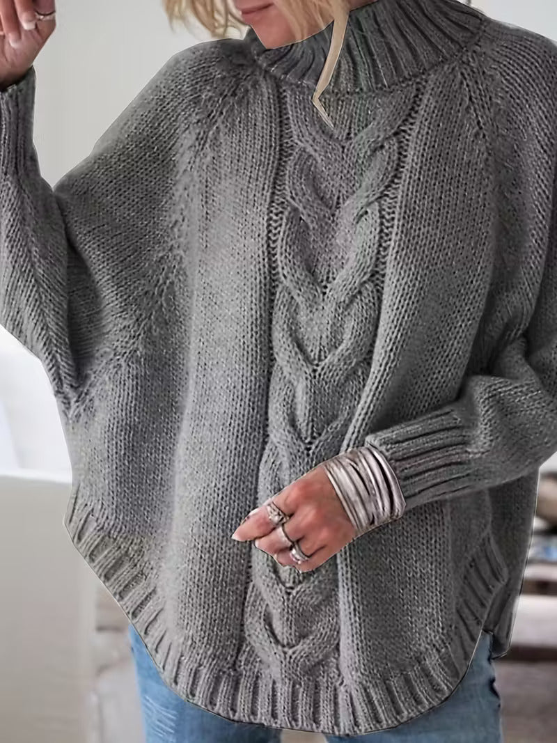 Halvine | Dame Oversized Strik Sweater med Rullekrave - Beige - Image 2