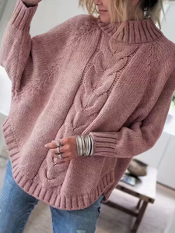 Halvine | Dame Oversized Strik Sweater med Rullekrave - Beige - Image 3