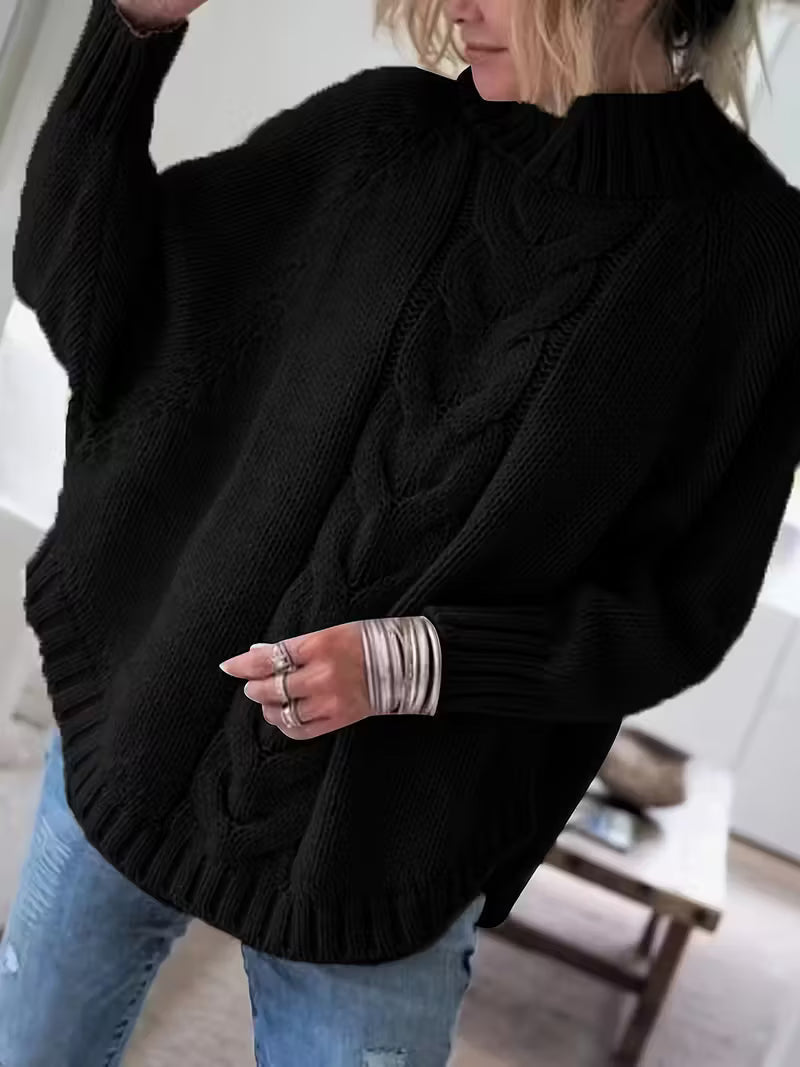 Halvine | Dame Oversized Strik Sweater med Rullekrave - Beige - Image 4