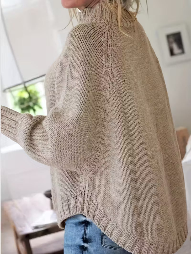 Halvine | Dame Oversized Strik Sweater med Rullekrave - Beige - Image 6