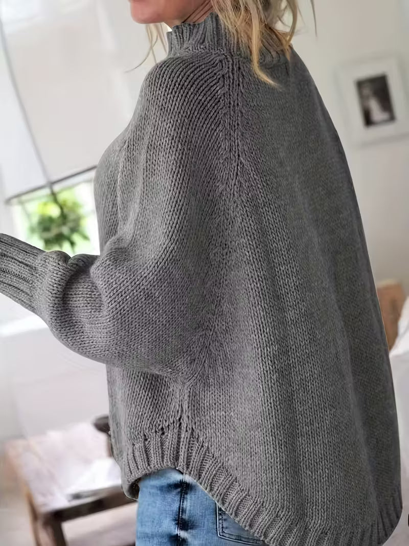 Halvine | Dame Oversized Strik Sweater med Rullekrave - Beige - Image 7