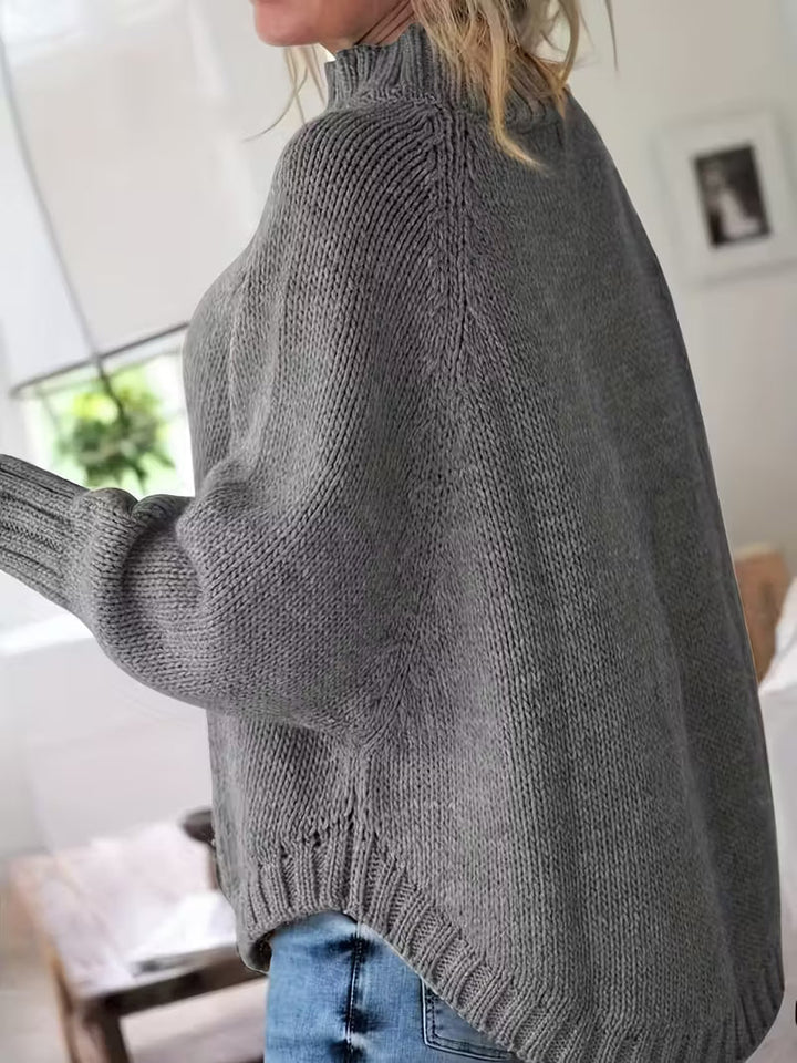 Halvine | Dame Oversized Strik Sweater med Rullekrave - Beige - Image 7