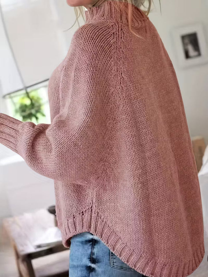 Halvine | Dame Oversized Strik Sweater med Rullekrave - Beige - Image 8