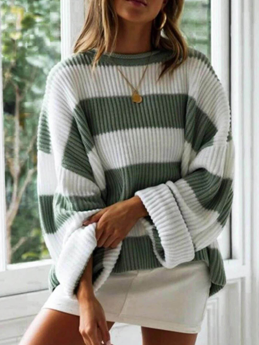 Halvine | Dame Stribet Strik Sweater Oversized - Image 11