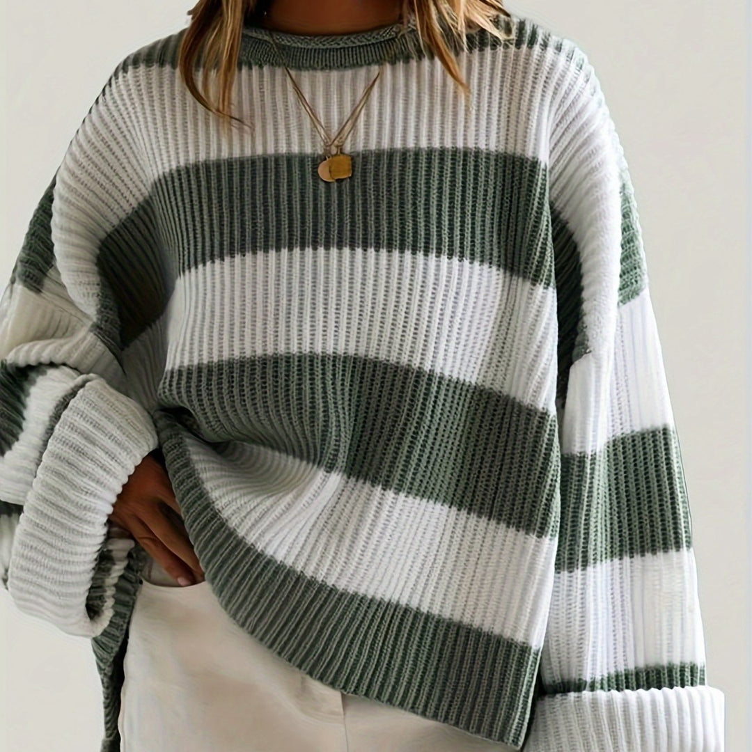 Halvine | Dame Stribet Strik Sweater Oversized - Image 12
