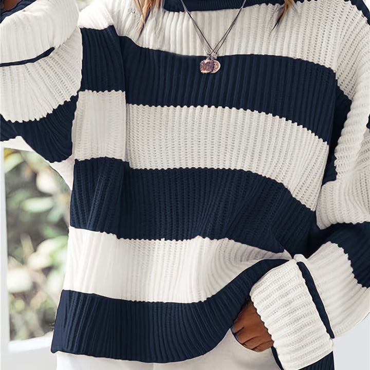Halvine | Dame Stribet Strik Sweater Oversized - Image 14