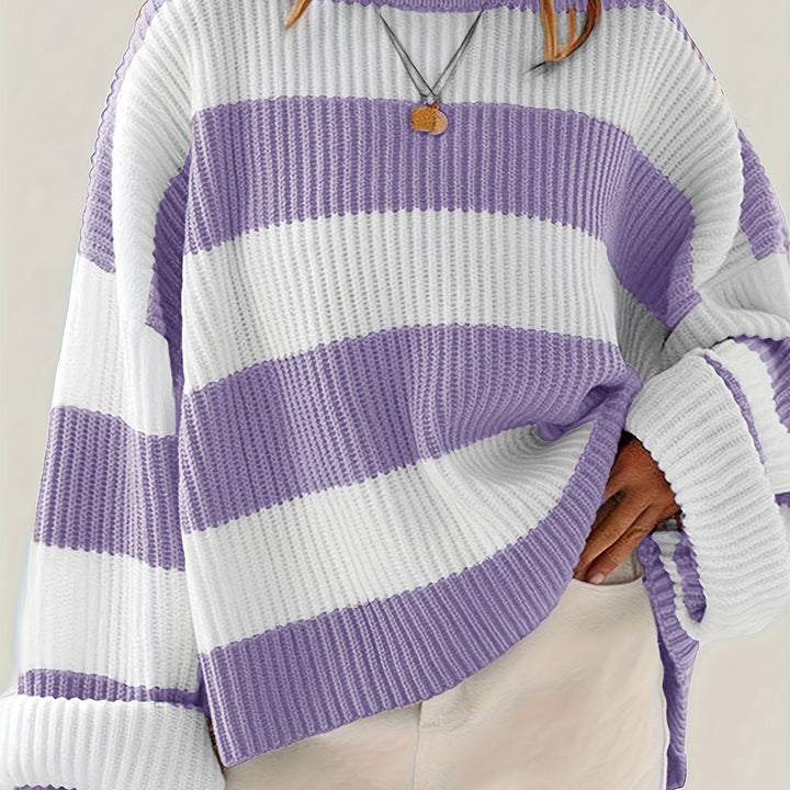 Halvine | Dame Stribet Strik Sweater Oversized - Image 17