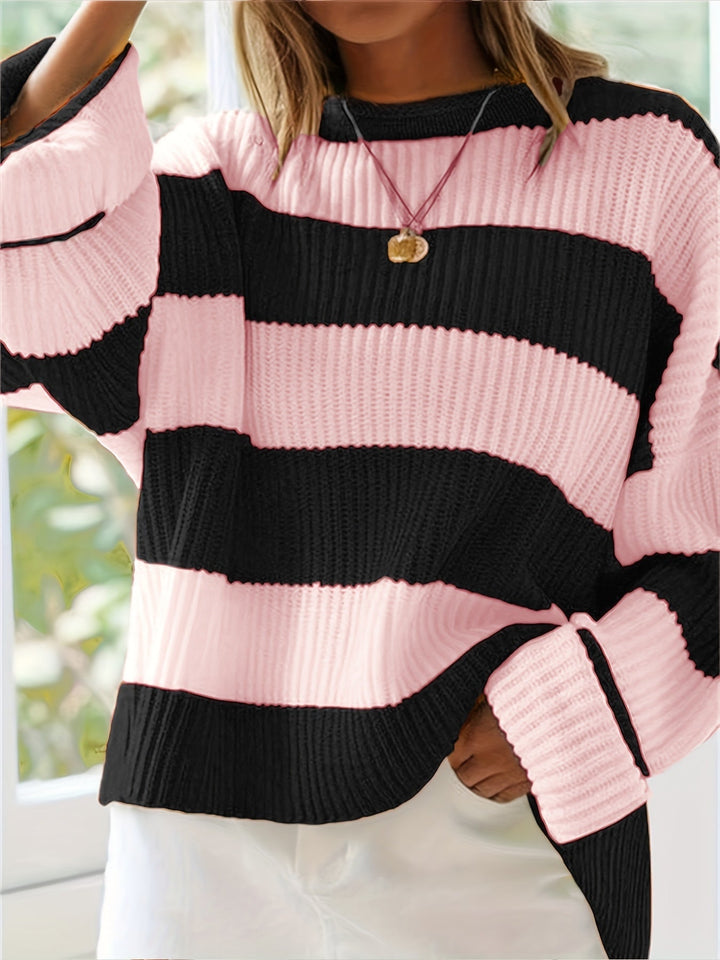 Halvine | Dame Stribet Strik Sweater Oversized - Image 2
