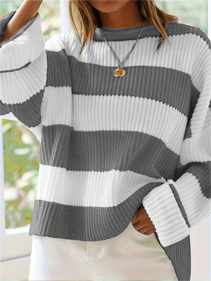 Halvine | Dame Stribet Strik Sweater Oversized - Image 3