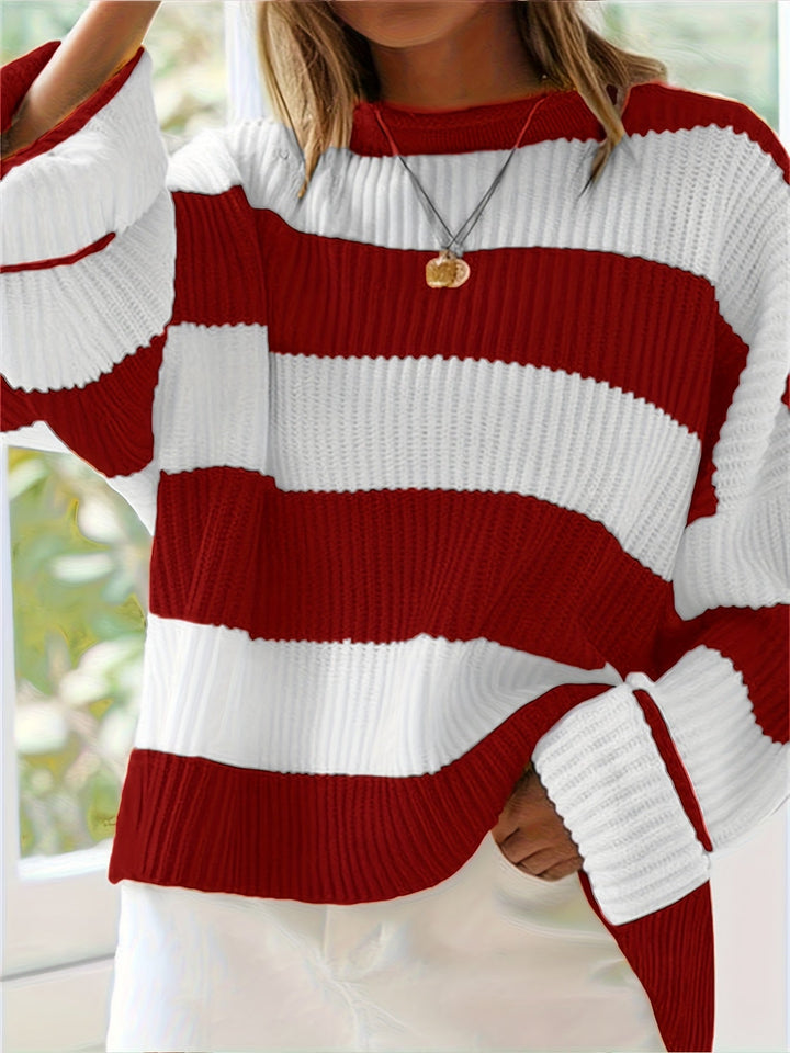 Halvine | Dame Stribet Strik Sweater Oversized - Image 4