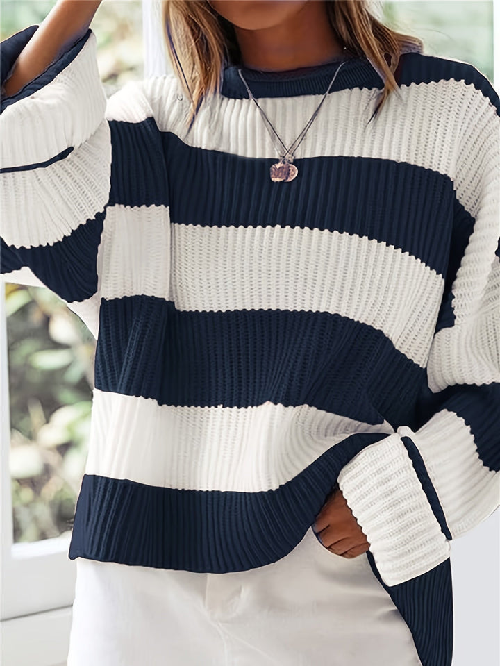 Halvine | Dame Stribet Strik Sweater Oversized - Image 5