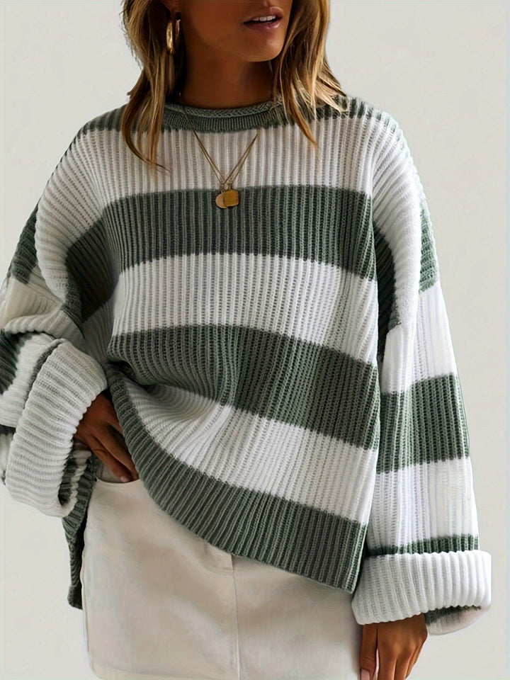 Halvine | Dame Stribet Strik Sweater Oversized - Image 6