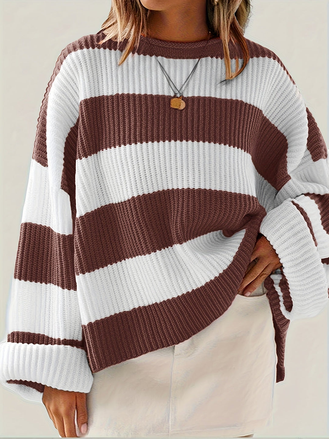 Halvine | Dame Stribet Strik Sweater Oversized - Image 7