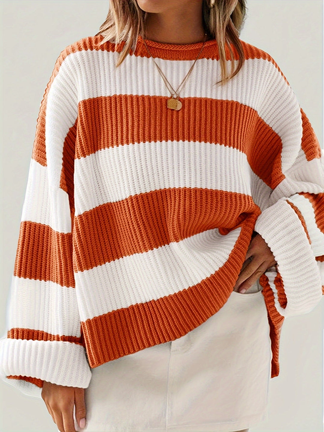Halvine | Dame Stribet Strik Sweater Oversized - Image 8