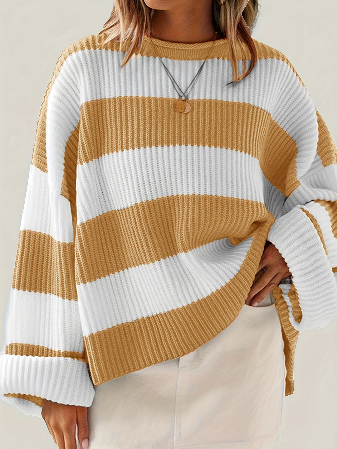 Halvine | Dame Stribet Strik Sweater Oversized - Image 9