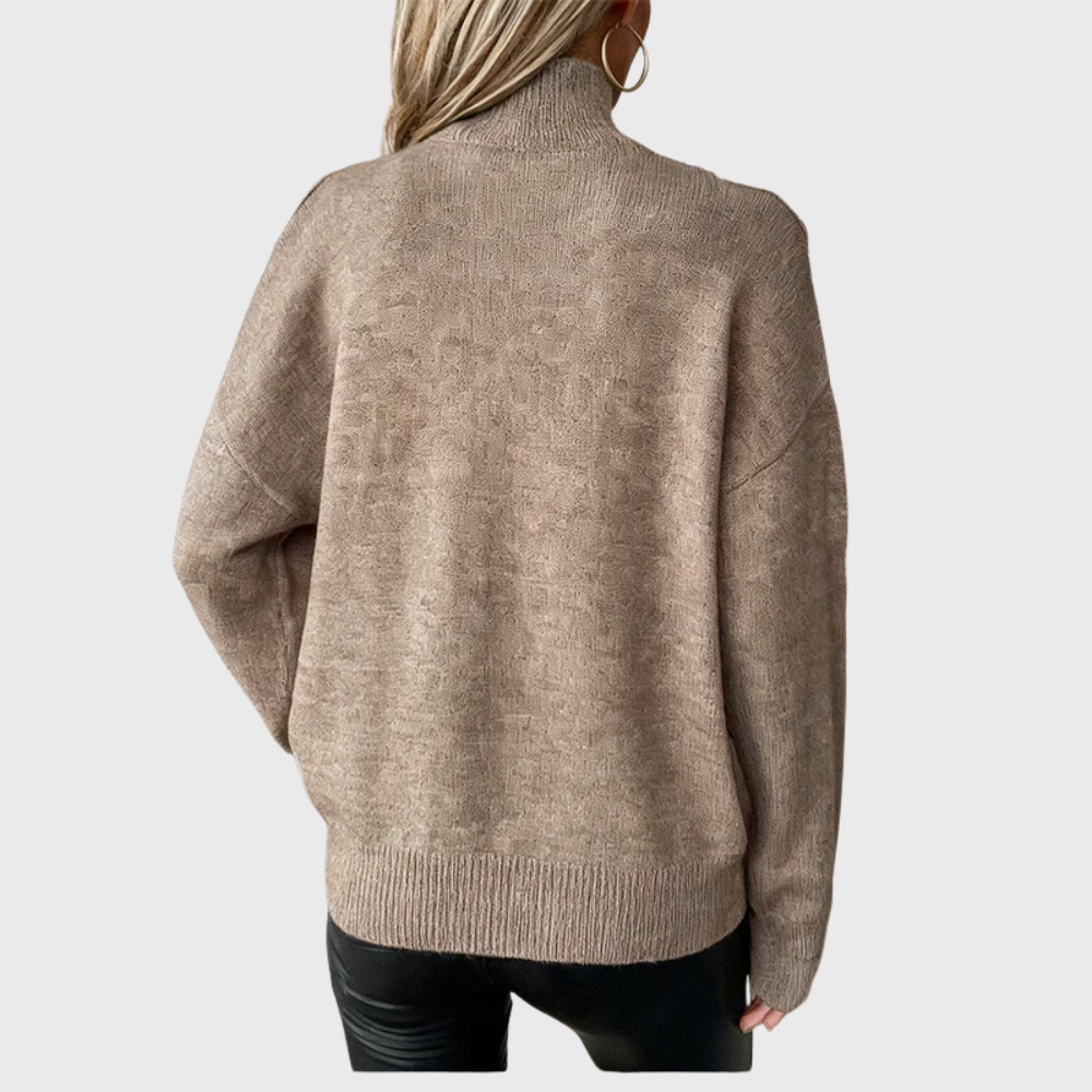 Halvine | Dame Striktrøje Rullekrave Cold Shoulder - Taupe - Image 2