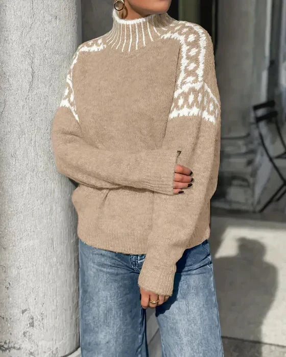 Halvine | Dame Striktrøje Rullekrave Fair Isle - Light Grey - Image 6