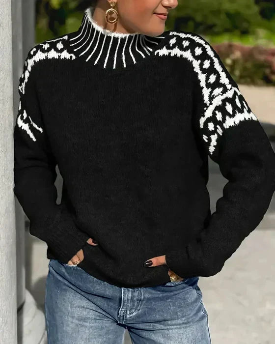 Halvine | Dame Striktrøje Rullekrave Fair Isle - Light Grey - Image 7