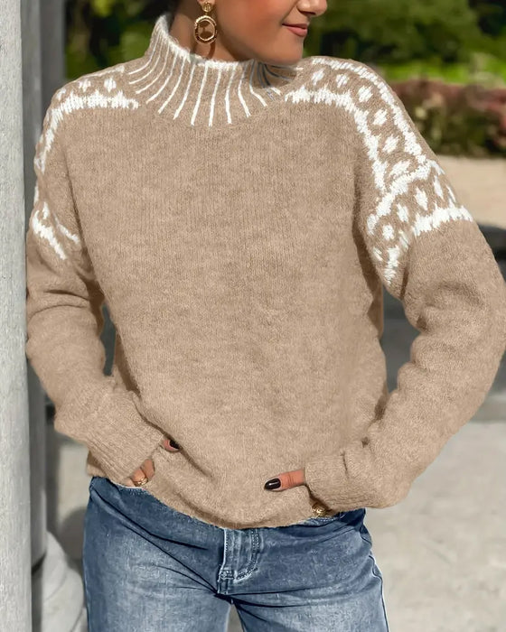 Halvine | Dame Striktrøje Rullekrave Fair Isle - Light Grey - Image 9