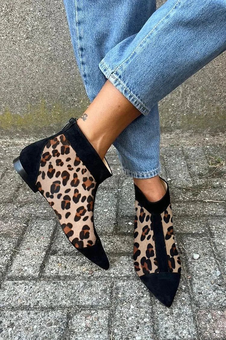 Halvora | Dame Leopard Ankelstøvletter Spids Tå - Leopard - Image 1