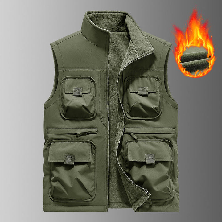 Halvorn | Herre Fleecevest med Lommer - Khaki - Image 6