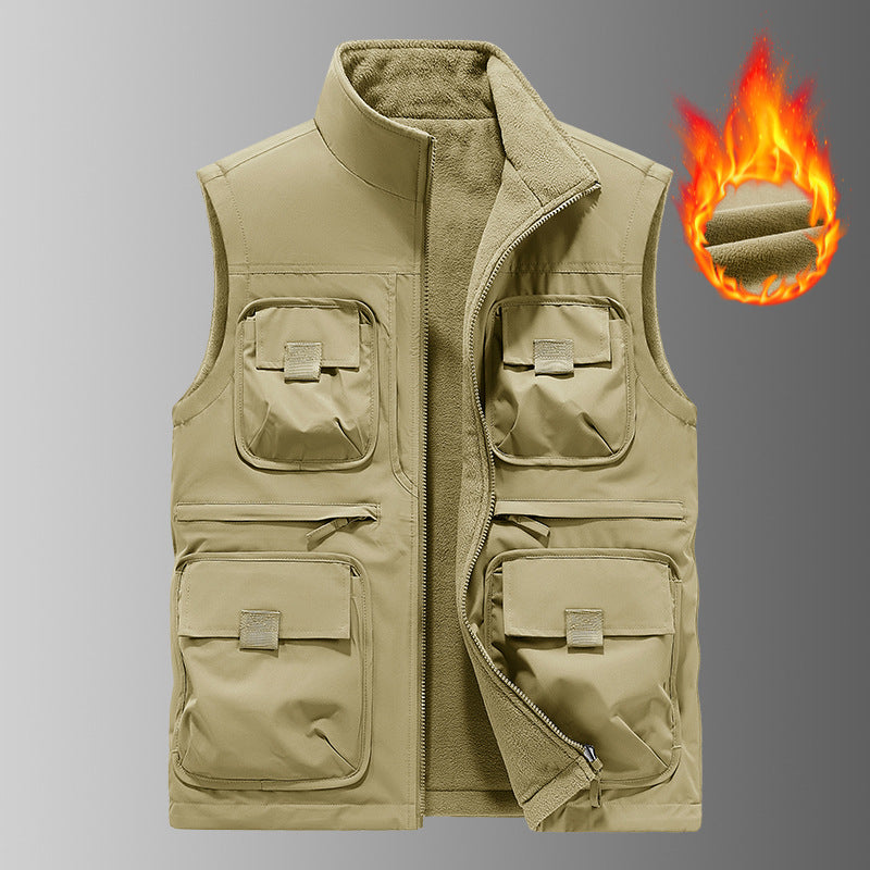 Halvorn | Herre Fleecevest med Lommer - Khaki - Image 9