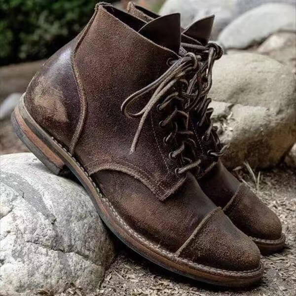 Halvsten | Herre ankelstøvler snøre læder - Dark Brown - Image 1
