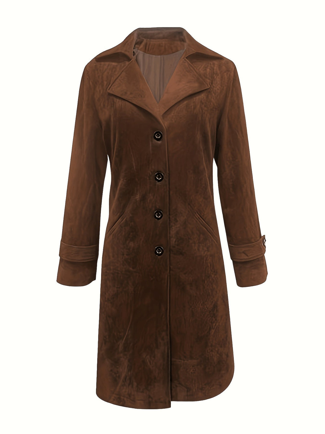Hildur | Dame Langfrakke Brun Ruskind Trenchcoat - Dark Brown - Image 3